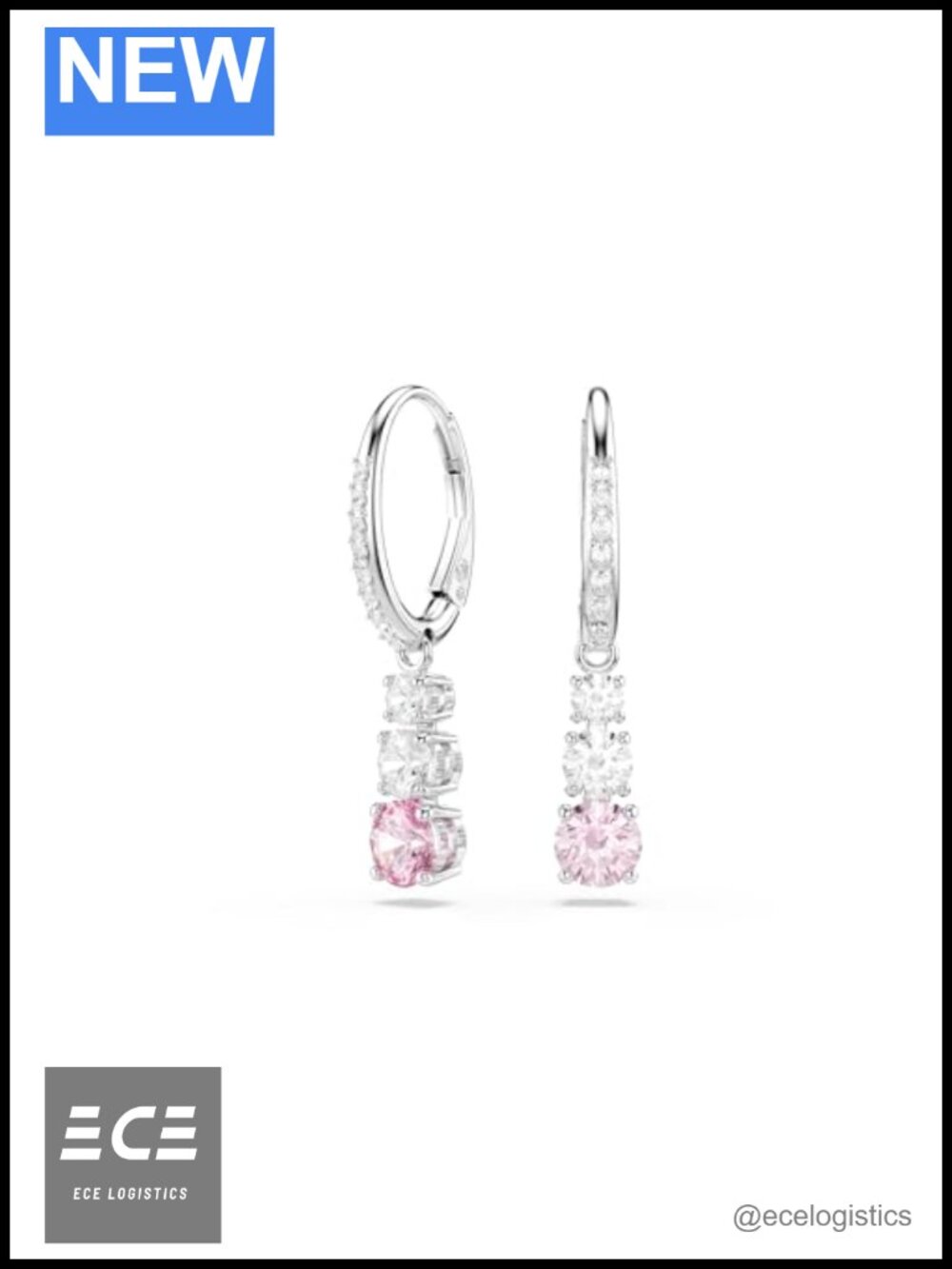 Swarovski Stilla Attract Drop Earrings Round Cut Rhodium Finished